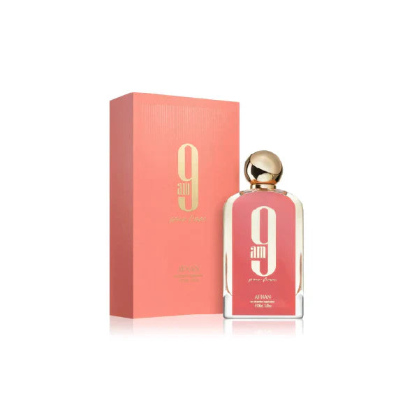 Perfume bottle and packaging with number 9 design on a white background