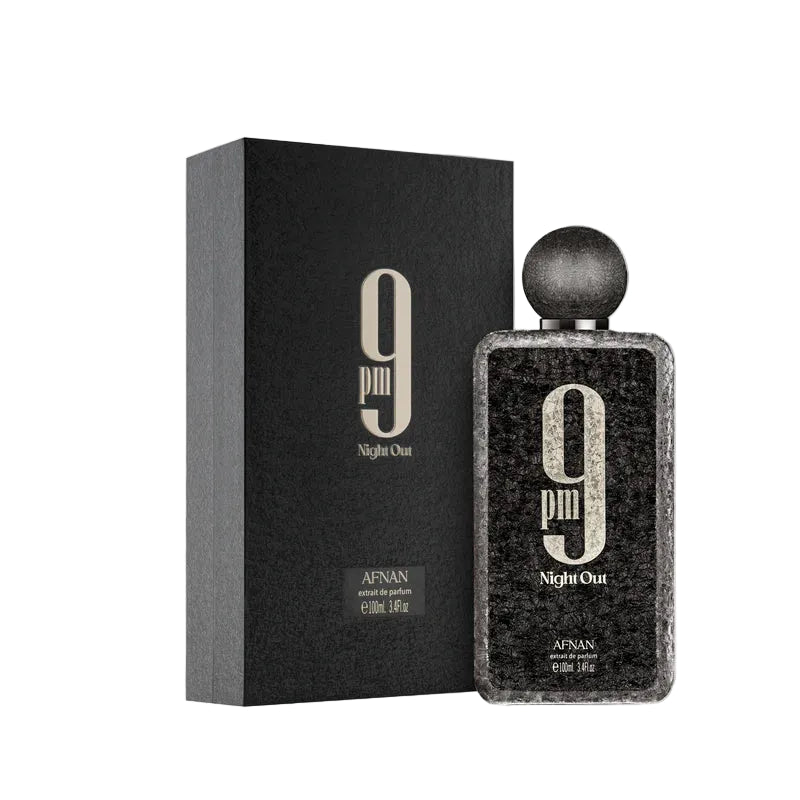 Afnan 9PM Night Out perfume bottle and packaging on a white background