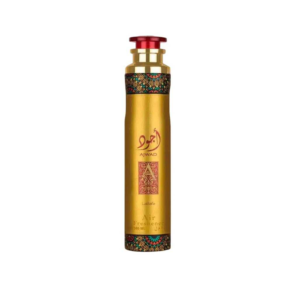 Ajwad Air Freshener Premium Gold bottle with decorative elements on a white background