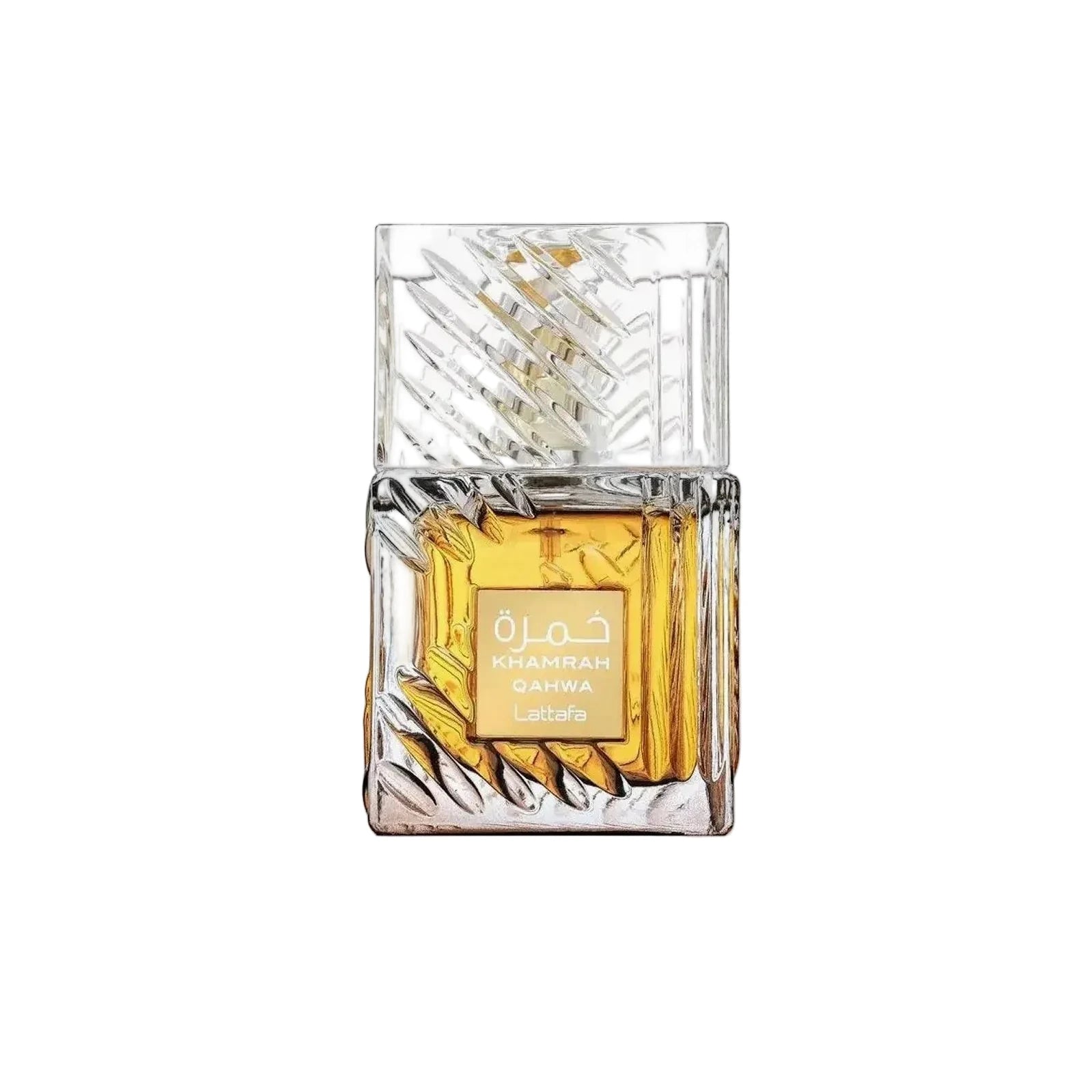 Perfume bottle with intricate design on a white background