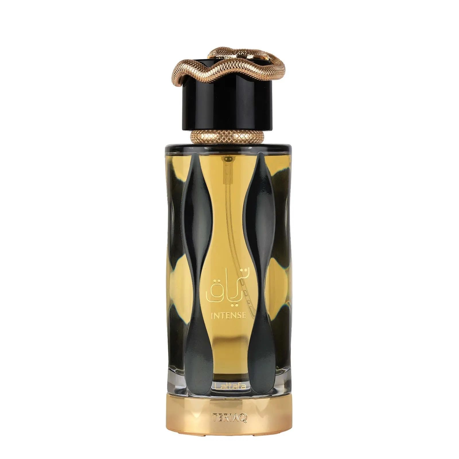 teriaq intense eau de parfum 100ml luxury arabic oud perfume
black and gold arabian perfume bottle with box
teriaq intense oud amber fragrance for men and women
